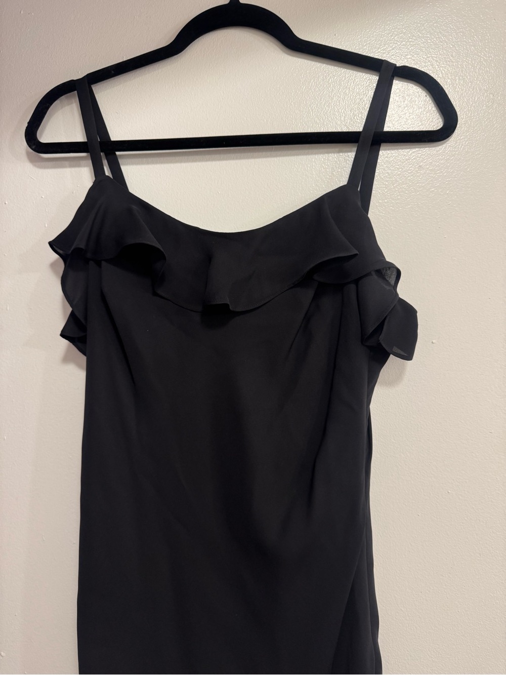 Ralph Lauren 100% Silk Black Ruffle-Trim Spaghetti Strap Sz M